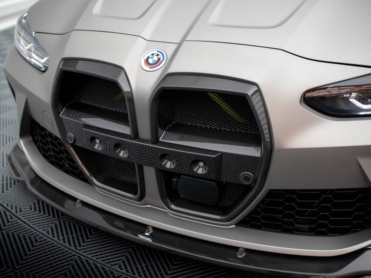 Carbon Fiber Front Grill + License Plate Holder Base Bmw M4 G82 / M3 G80 - Wayside Performance 