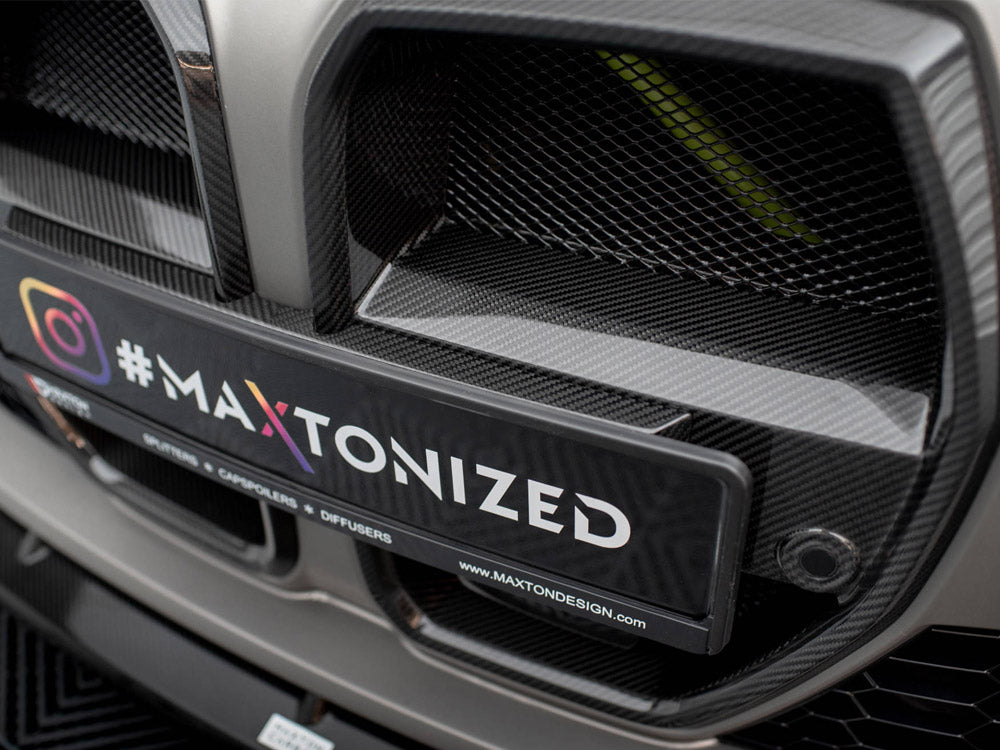 Carbon Fiber Front Grill + License Plate Holder Base Bmw M4 G82 / M3 G80 - Wayside Performance 