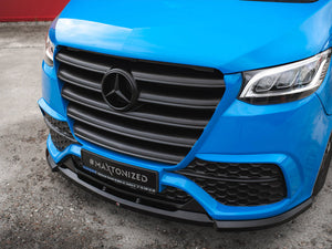 Maxton® DESIGN front splitter for Mercedes-Benz Sprinter Mk3, body styling part with aerodynamic design, shown on vehicle.