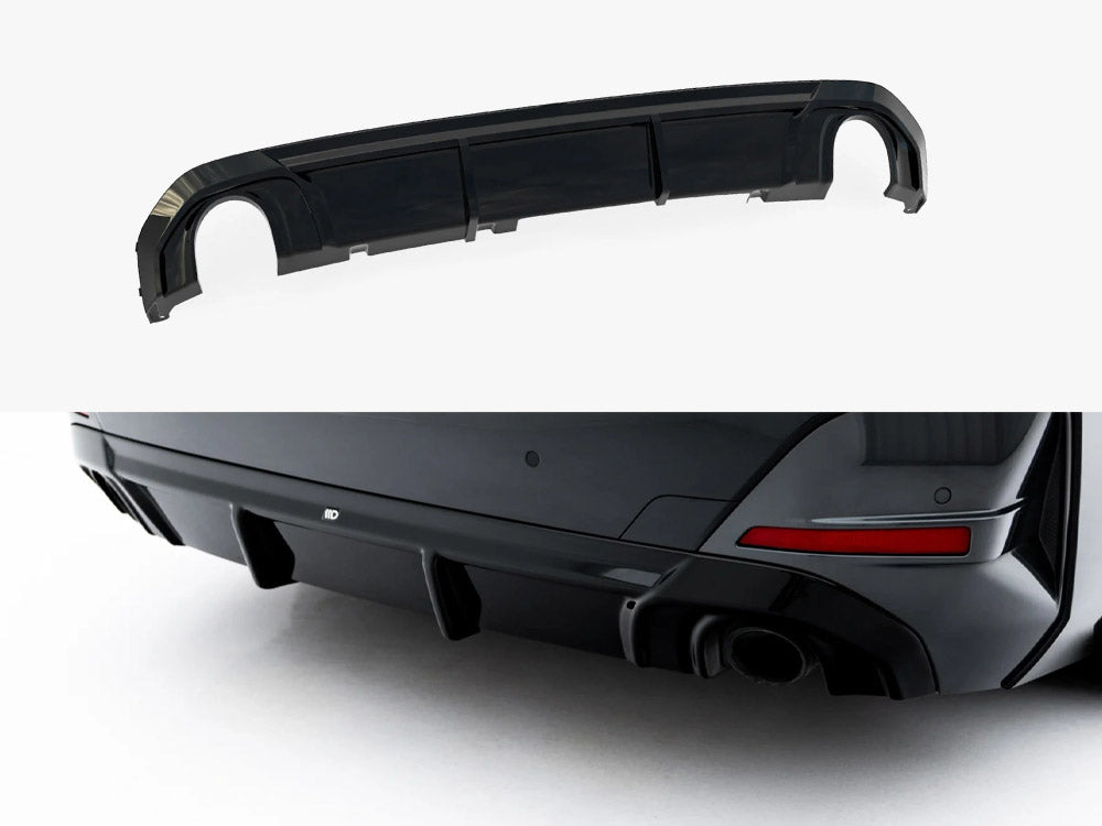 Maxton Design BMW 4 Series G26 M-Pack rear valance for body and styling, shown on a black BMW Gran Coupe.