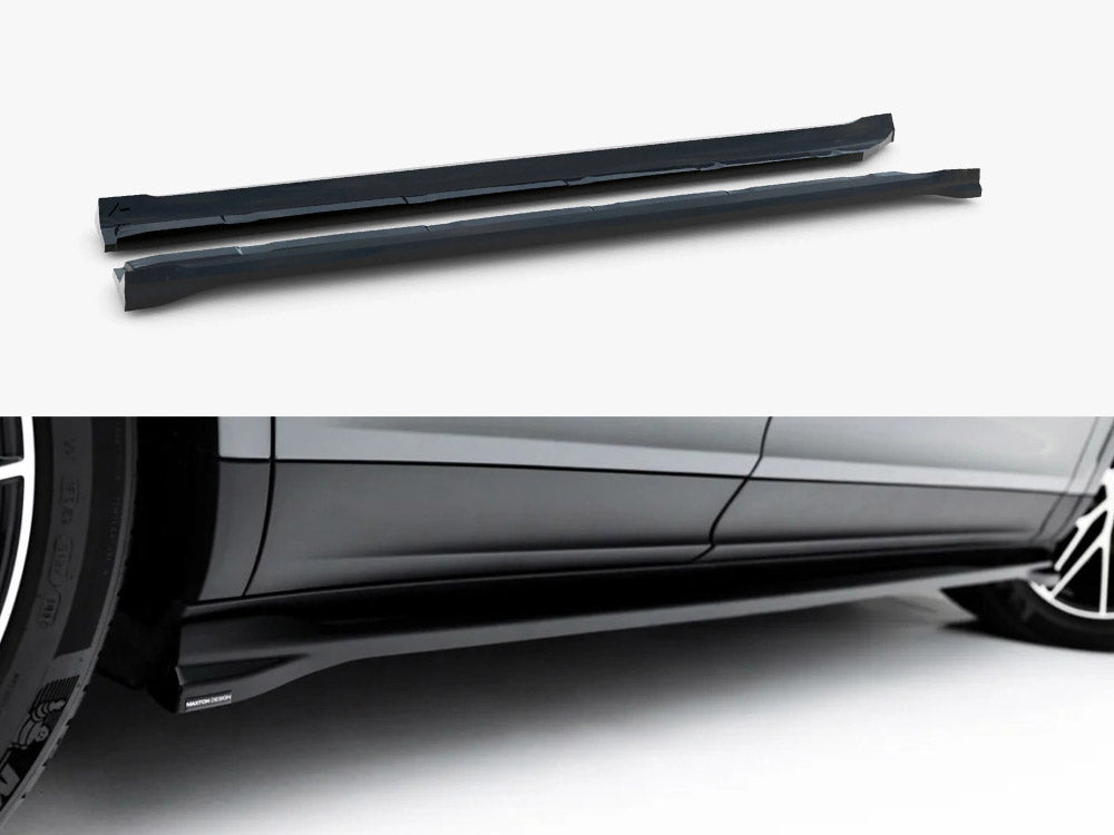 Maxton Design V.1 side skirt diffusers for Porsche Cayenne SUV and Coupe Mk3 Facelift, body styling accessories in black.