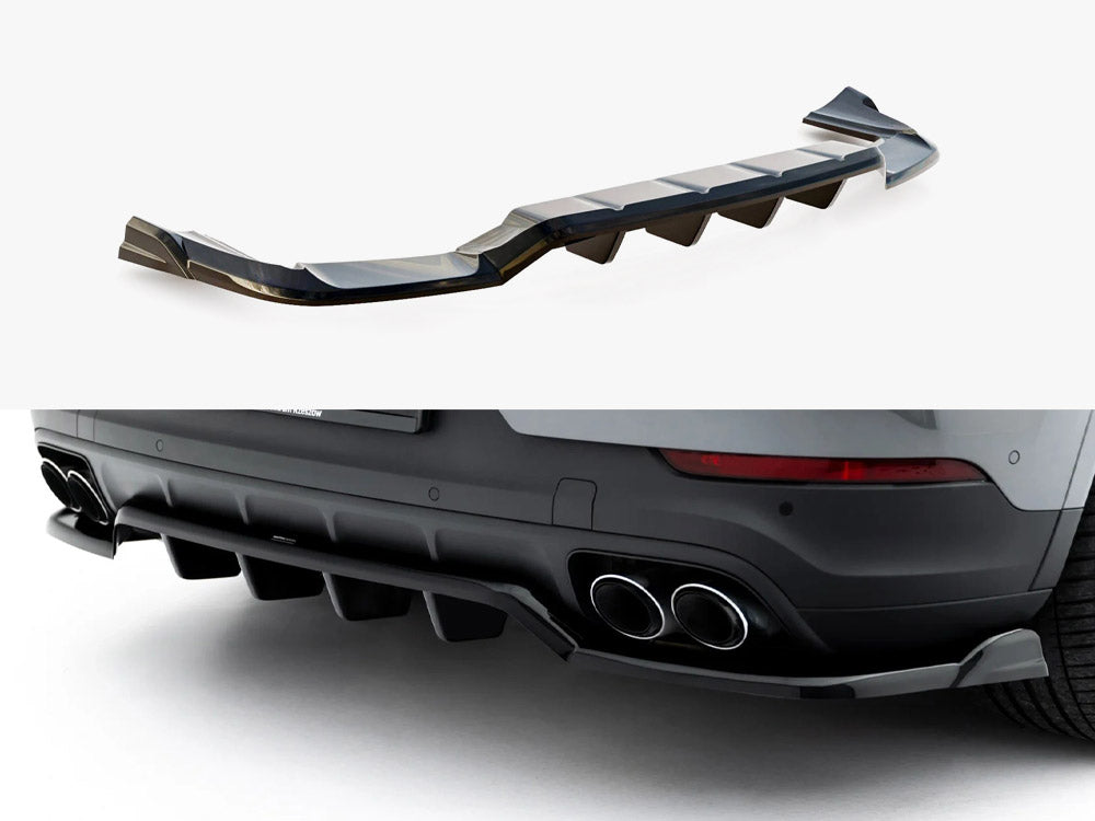 Maxton Design Porsche Cayenne Mk3 Facelift rear splitter with vertical bars, body styling accessory for SUV and coupe models.