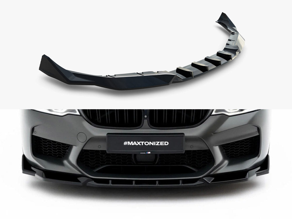 Maxton Design Front Splitter V.3 for BMW M5 F90, body styling accessory, black aerodynamic front splitter for enhanced performance.