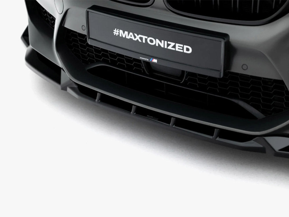 Maxton Design Front Splitter V.3 for BMW M5 F90, black aerodynamic body styling part with mounting points visible.