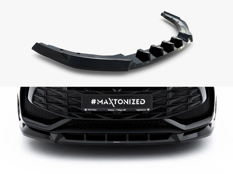 Maxton Design Front Splitter V.2 MG 3 Mk1 body styling part mounted on a car, showing its aerodynamic design and fitment details