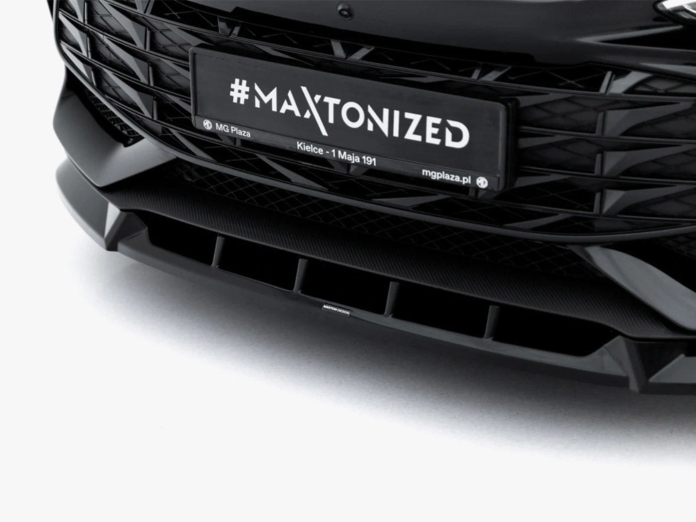 Maxton Design Front Splitter V.2 MG 3 Mk1 body and styling part, sleek black aerodynamic car front splitter for enhanced performance.