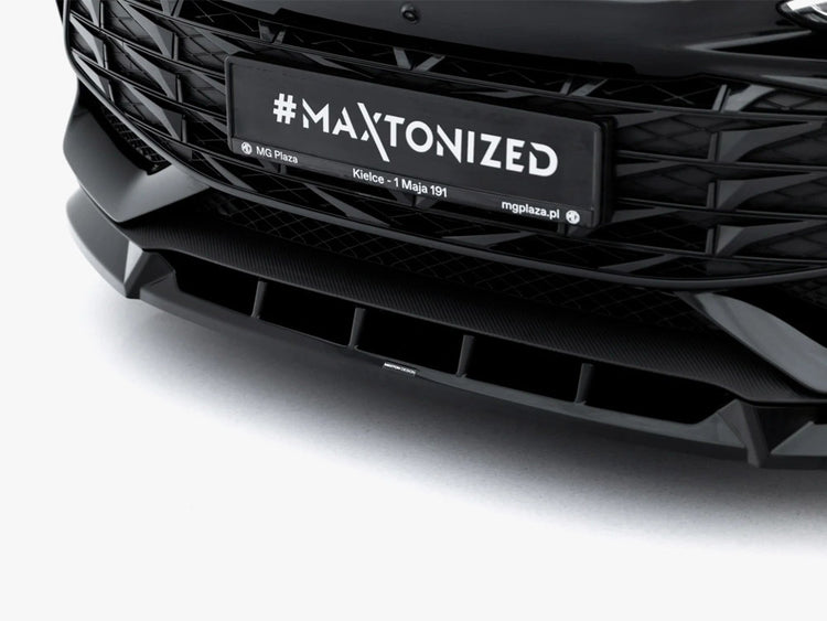 Maxton Design Front Splitter V.2 MG 3 Mk1 body and styling part, sleek black aerodynamic car front splitter for enhanced performance.