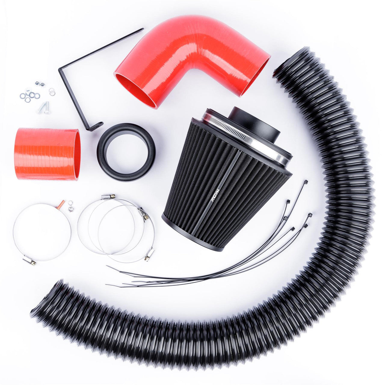 Ramair Performance Pleated Induction Kit for VW MK5 Golf R32 3.2 V6 - Red Hoses - Wayside Performance 