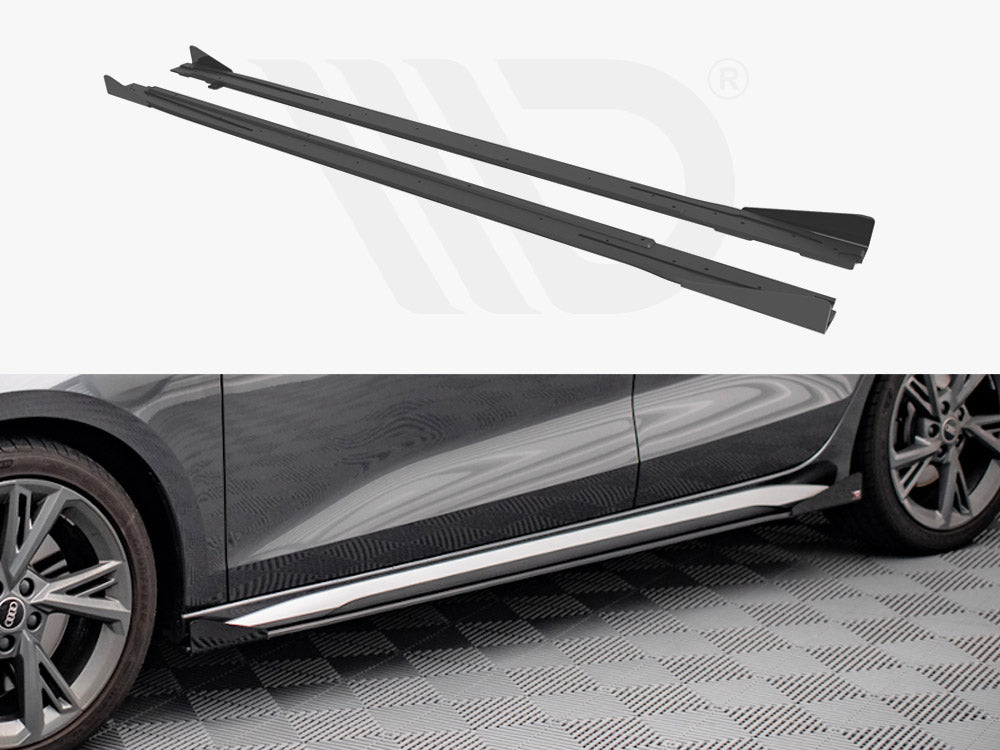 Maxton Design Street Pro Side Skirts Diffusers (+flaps) Audi S3 / A3 S-line 8y (2020-) - Wayside Performance 