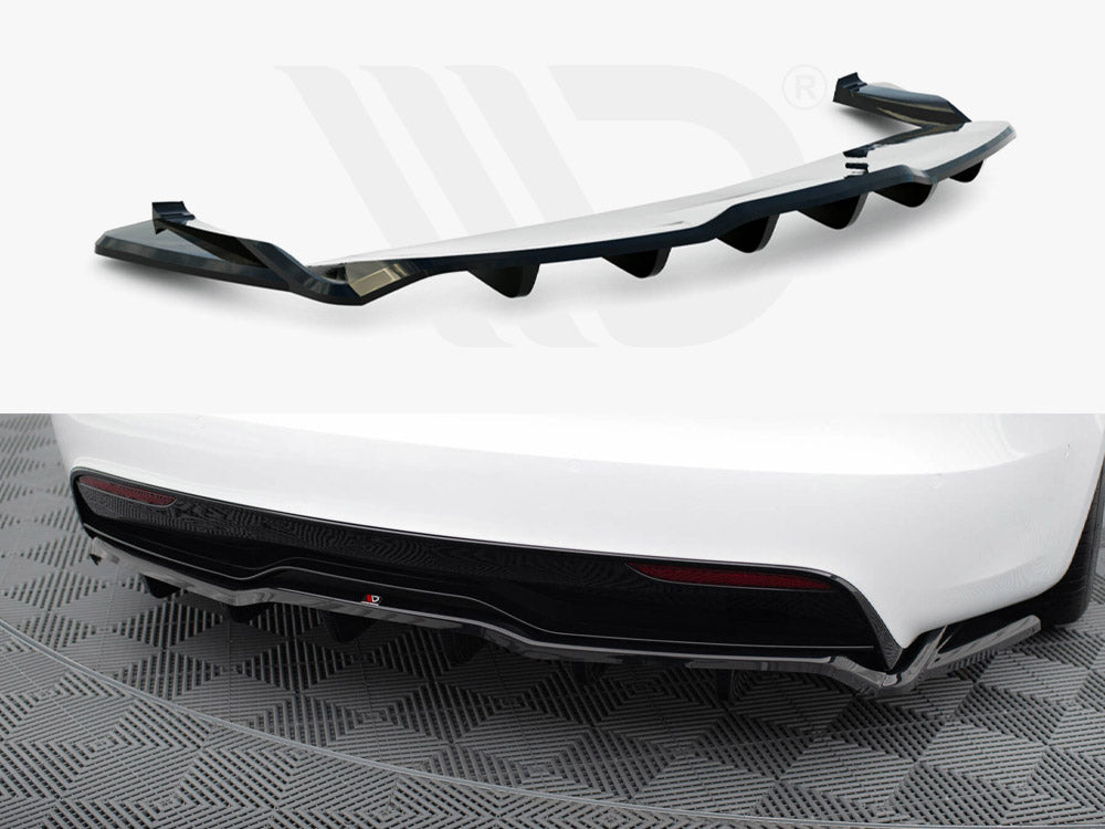 Central Rear Splitter (Vertical Bars) V.2 Tesla Model S Plaid Mk1 Facelift - Wayside Performance 