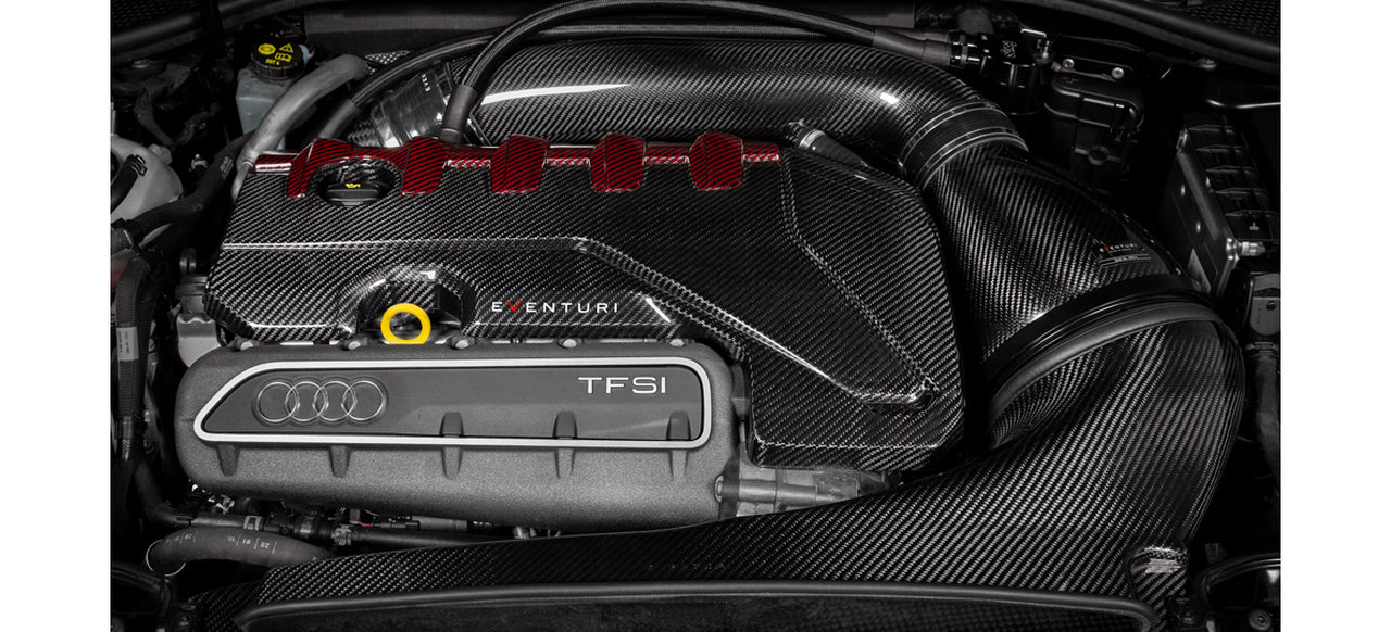 Eventuri Carbon Fibre Black and Red Engine Cover - RS3 Gen 2 / TTRS 8S / RS3 8Y - Wayside Performance 