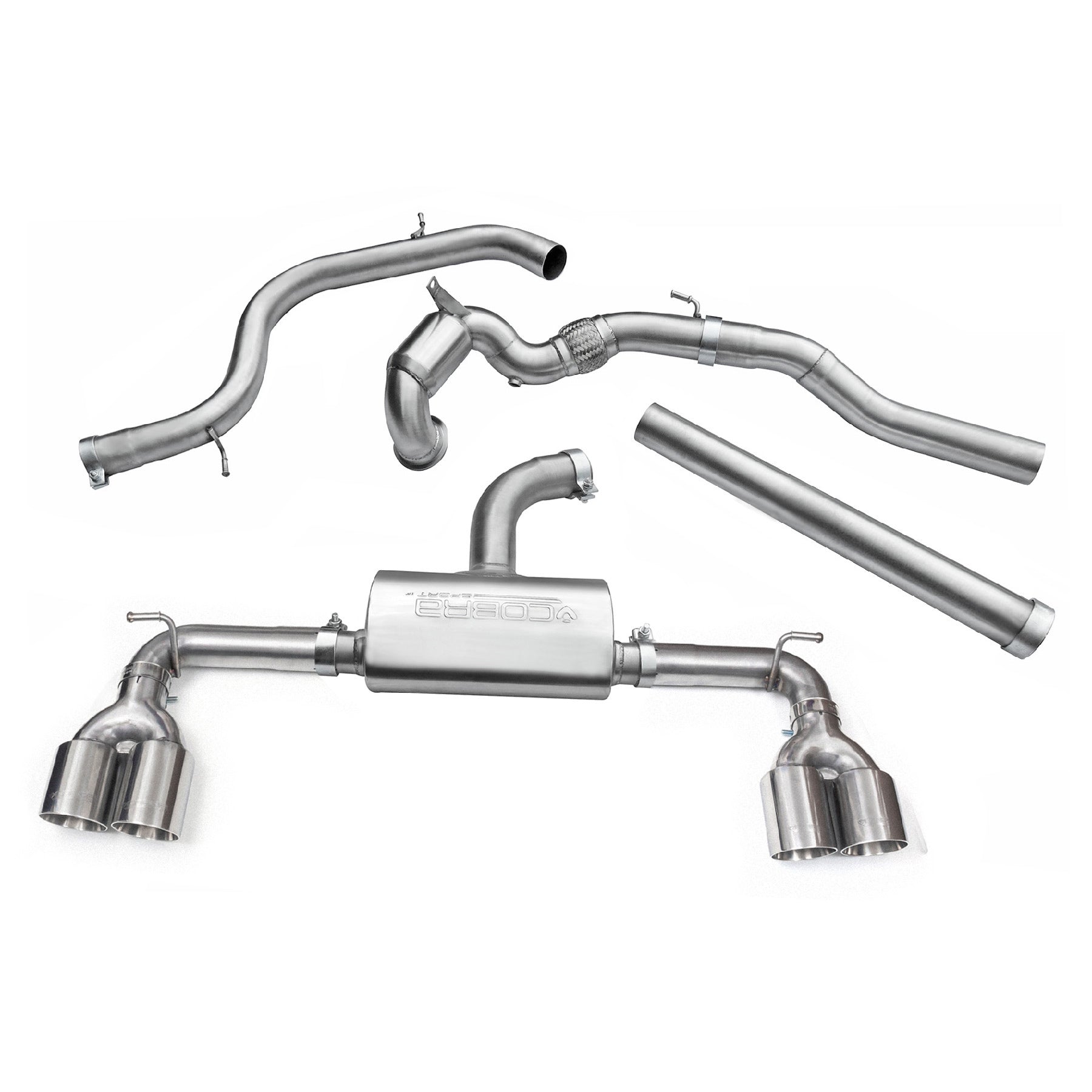 Cobra Sport VW Golf GTI (Mk7) 2.0 TSI (5G) (12-17) Quad Exit Turbo Back Golf R Style Performance Exhaust - Wayside Performance 